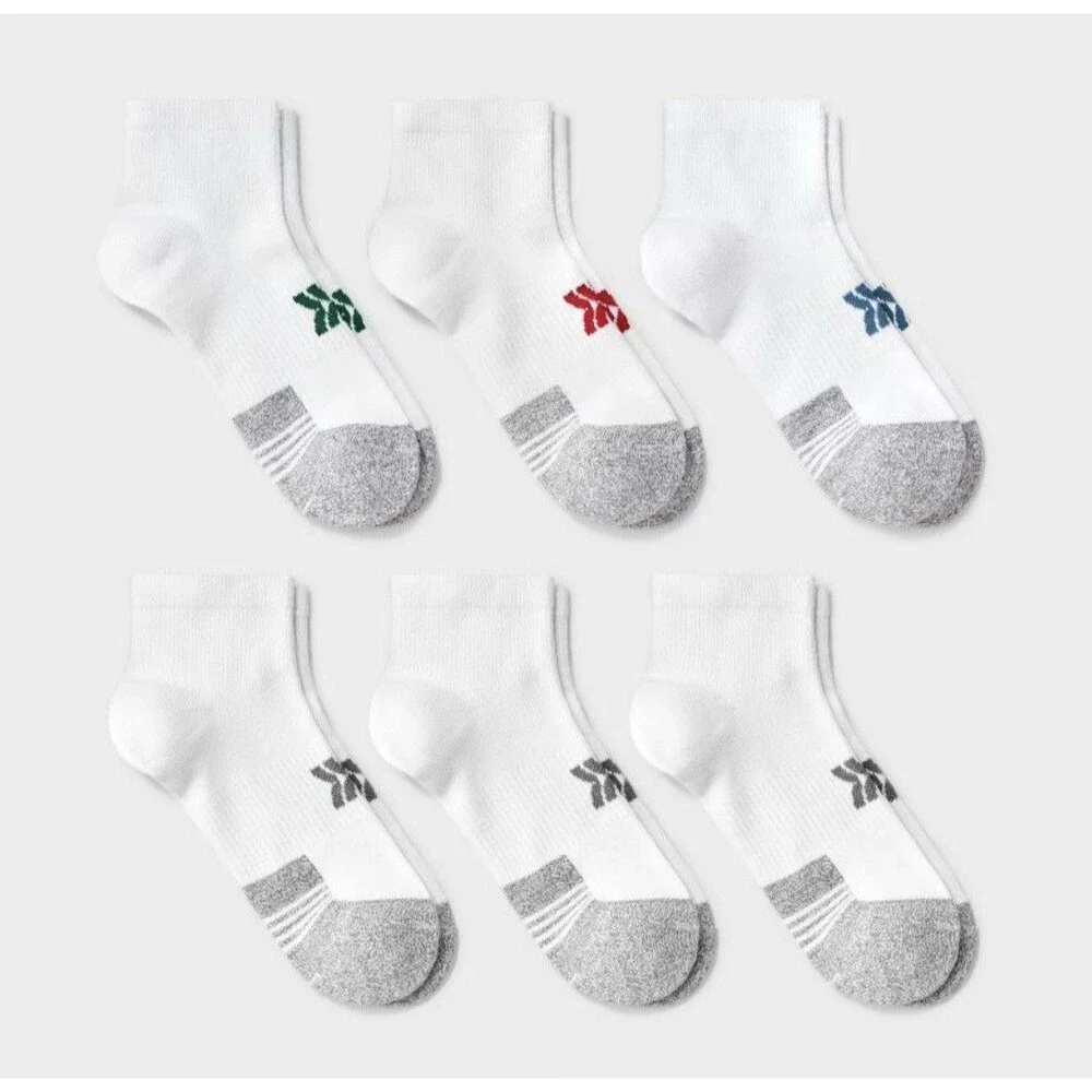 Kids' 6pk Ankle Length Socks All In Motion Large Sizes 3-7 Arch Support Cushion